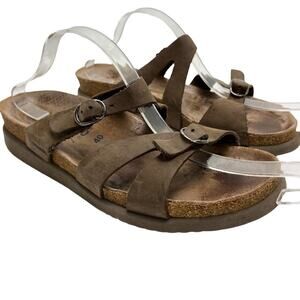 MEPHISTO Taupe Brown Leather Sandals Slides Flip Flops Casual Shoes sz 40 / 10